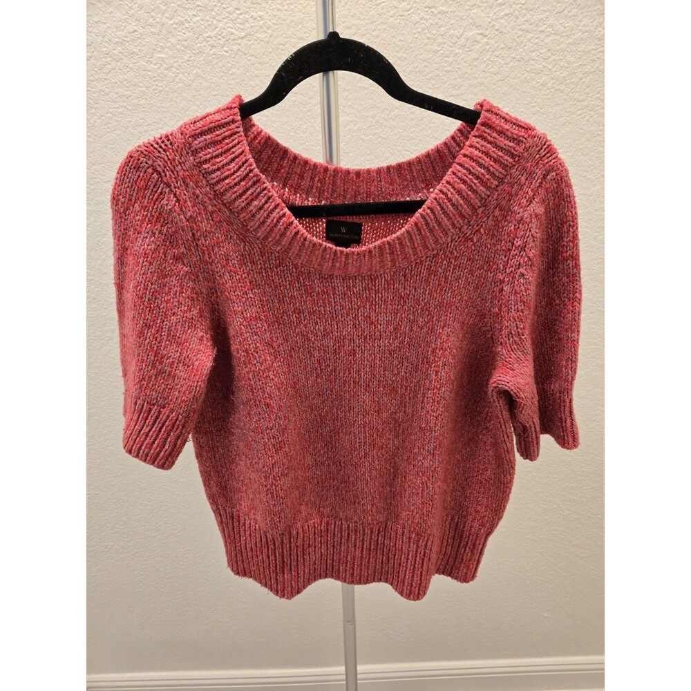 Worthington XL Cropped Sweater Y2K Knit Pullover Pink Red Fuchsia Cottagecore